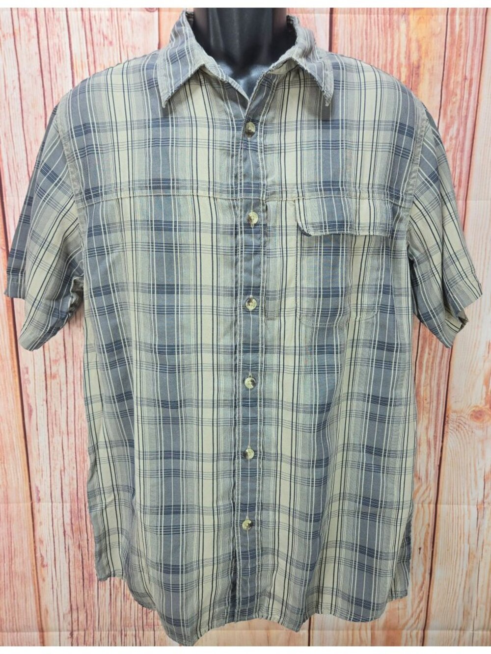 The North Face Mens Short Sleeve Tan Plaid Shirt Medium